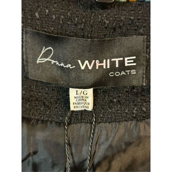 Black Plaid Jacket by DONNA WHITE Coats Size Large nwt (4912) - Picture 4 of 6